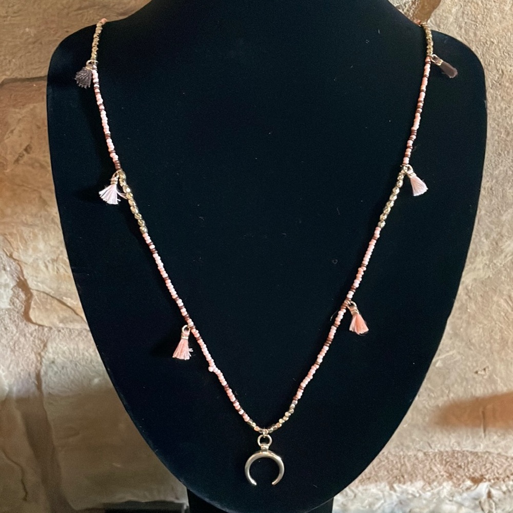 Pink Tassle Moon Long Necklace